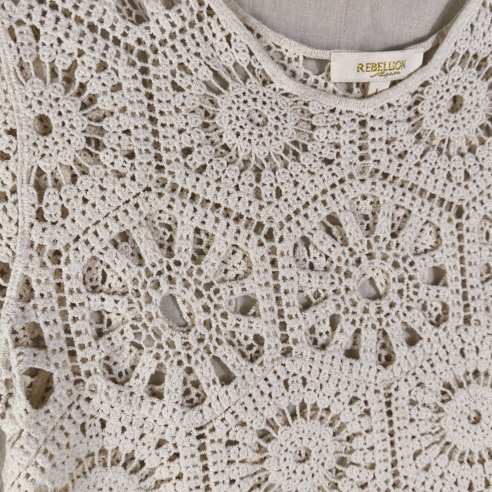 Boho Crochet Crop Top White Cottagecore Fairycore Festival Beachy Y2K Inspired L - Picture 3 of 12